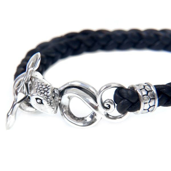 Alternate image for Mens Leather and Sterling Silver Snake Bracelet Cobra