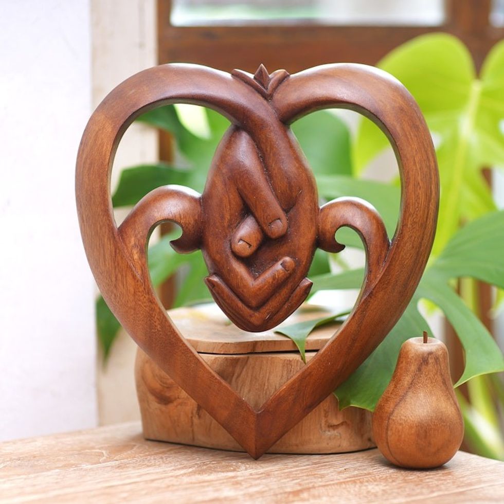 World Peace Project Wood Wall Panel Handcarved in Bali 'Peace Begins with Love'