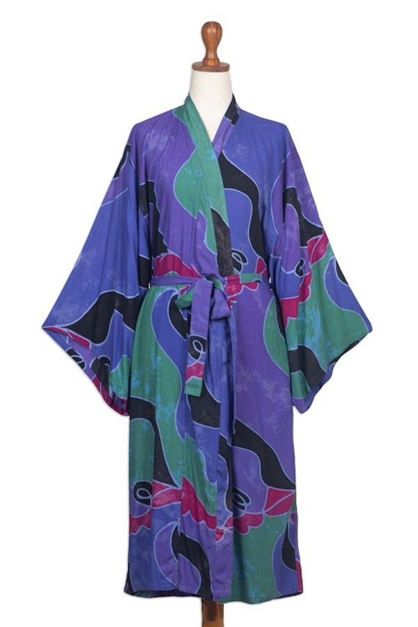 Alternate image for Womens batik robe Turquoise Ocean