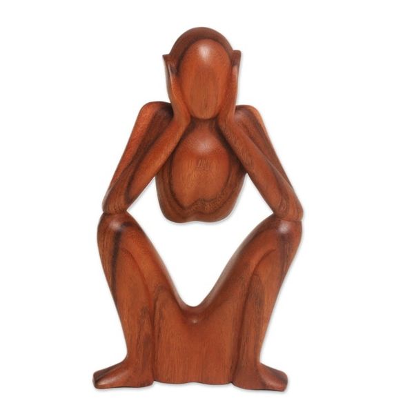 Alternate image for Natural Suar Wood Sculpture of Bored Figure Boredom