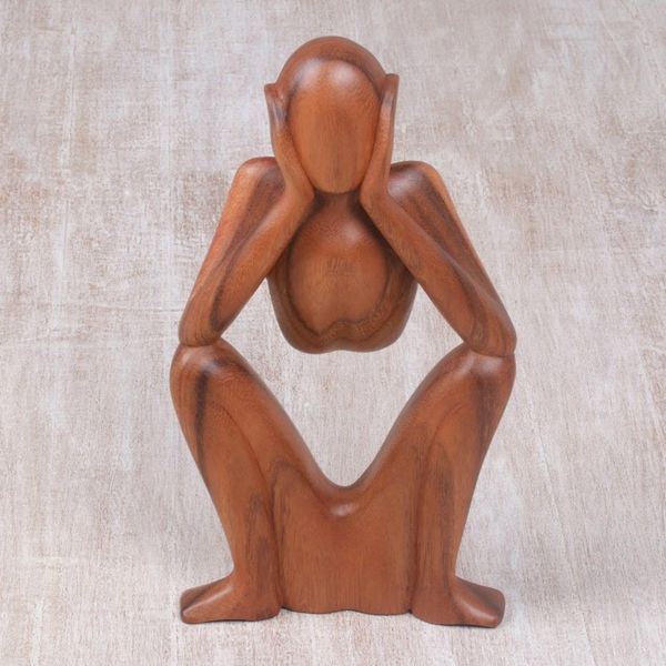 Alternate image for Natural Suar Wood Sculpture of Bored Figure Boredom