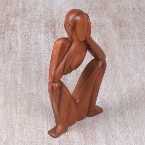 Alternate image for Natural Suar Wood Sculpture of Bored Figure Boredom