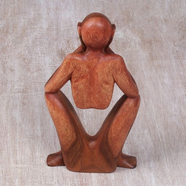 Alternate image for Natural Suar Wood Sculpture of Bored Figure Boredom