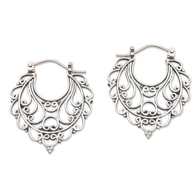 Alternate image for Swirl Pattern Sterling Silver Hoop Earrings from Bali Always Charming