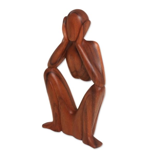 Alternate image for Natural Suar Wood Sculpture of Bored Figure Boredom