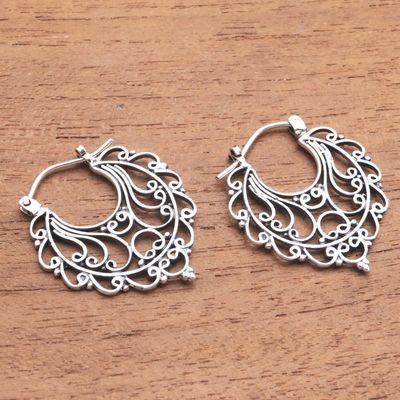 Alternate image for Swirl Pattern Sterling Silver Hoop Earrings from Bali Always Charming