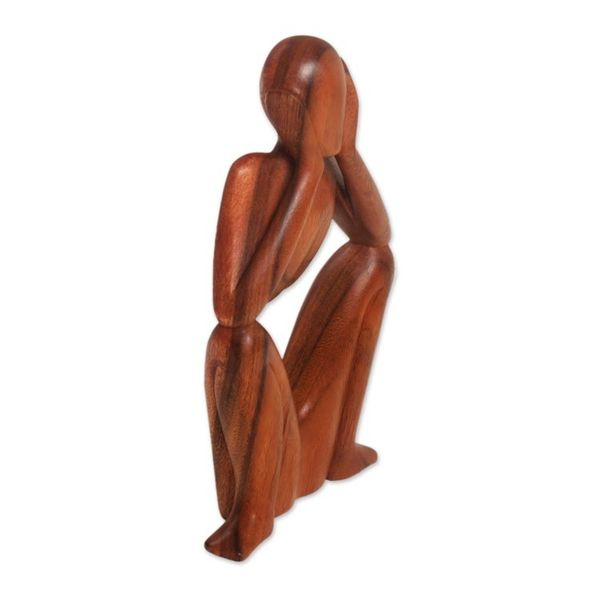 Alternate image for Natural Suar Wood Sculpture of Bored Figure Boredom