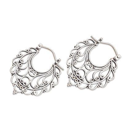 Alternate image for Swirl Pattern Sterling Silver Hoop Earrings from Bali Always Charming