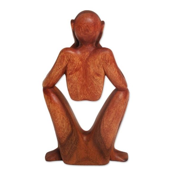 Alternate image for Natural Suar Wood Sculpture of Bored Figure Boredom