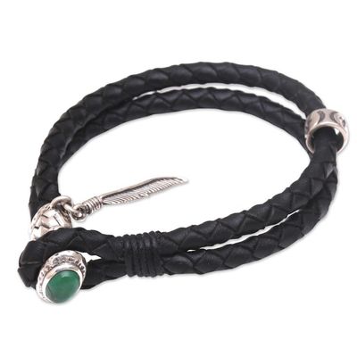 Alternate image for Turquoise and Leather Braided Wristband Bracelet from Bali Feather of Bravery