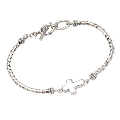 Alternate image for Sterling Silver Cross Pendant Bracelet Faith Above All
