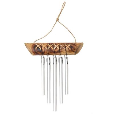 Alternate image for Balinese Handmade Bamboo Aluminum Mini Wind Chimes in Brown Weaving The Tones