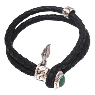 Alternate image for Turquoise and Leather Braided Wristband Bracelet from Bali Feather of Bravery