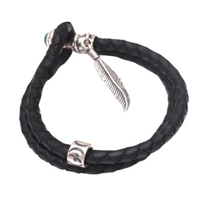 Alternate image for Turquoise and Leather Braided Wristband Bracelet from Bali Feather of Bravery