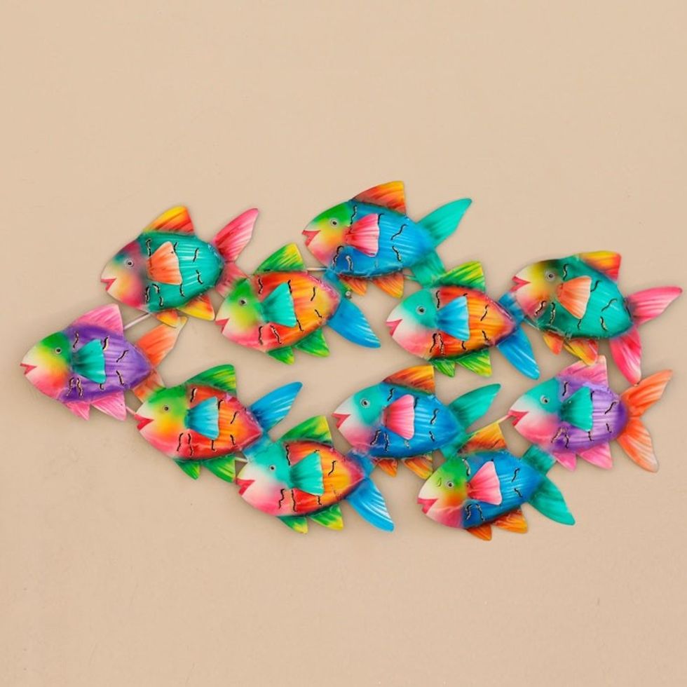 Colorful Metal School of Fish Wall Sculpture 'Colorful School'