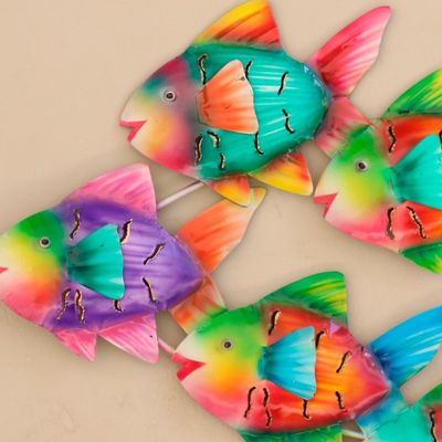 Alternate image for Colorful Metal School of Fish Wall Sculpture Colorful School