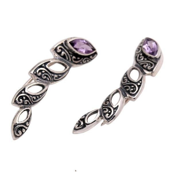 Alternate image for Handmade Sterling Silver and Amethyst Climbing Earrings Climbing Marquise in Purple