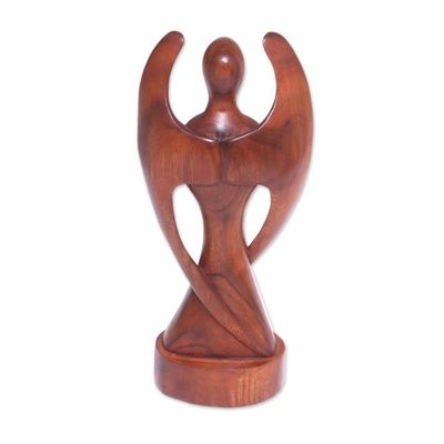 Alternate image for Hand-Carved Suar Wood Baby Guardian Angel Sculpture Baby Guardian