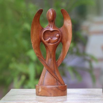 Alternate image for Hand-Carved Suar Wood Baby Guardian Angel Sculpture Baby Guardian