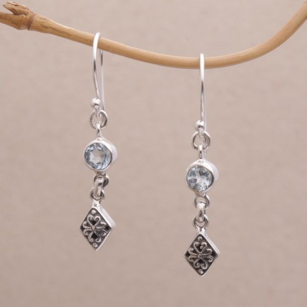 Alternate image for Blue Topaz and Sterling Silver Dangle Earrings from Bali Sky Serenade