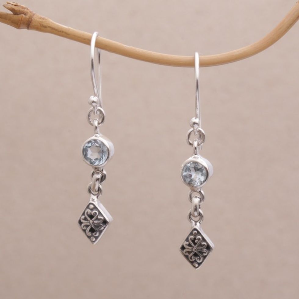 Blue Topaz and Sterling Silver Dangle Earrings from Bali 'Sky Serenade'