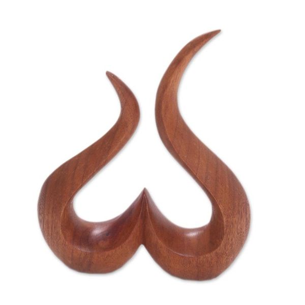 Alternate image for Hand-Carved Suar Wood Abstract Growing Heart Sculpture Growing Heart