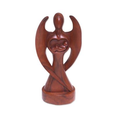 Alternate image for Hand-Carved Suar Wood Baby Guardian Angel Sculpture Baby Guardian