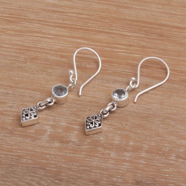 Alternate image for Blue Topaz and Sterling Silver Dangle Earrings from Bali Sky Serenade