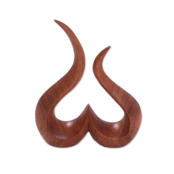 Alternate image for Hand-Carved Suar Wood Abstract Growing Heart Sculpture Growing Heart