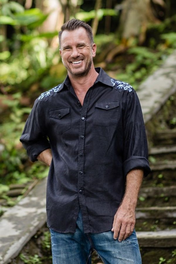 Alternate image for Mens Linen Shirt with Handmade Floral Embroidered Details Coal Garden
