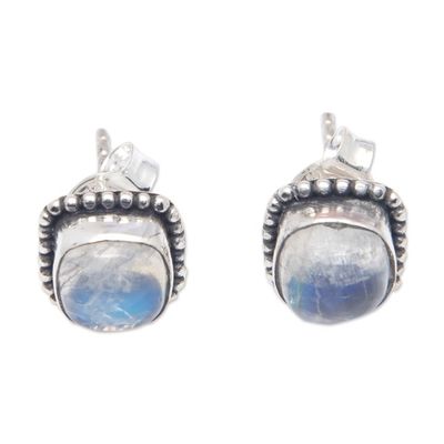 Alternate image for Polished Natural Rainbow Moonstone Stud Earrings from Bali Moon Emblem