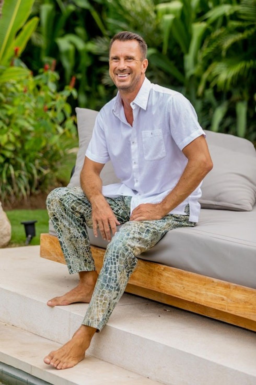 Verdant Hand-Printed Cotton Pants from Bali 'Forest Pebbles'