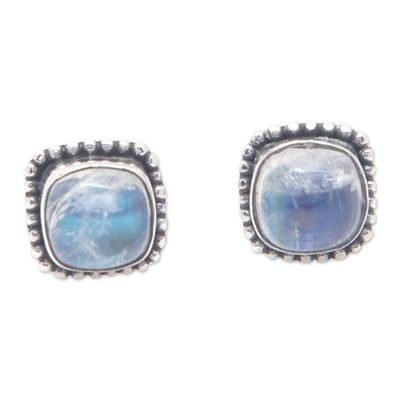 Alternate image for Polished Natural Rainbow Moonstone Stud Earrings from Bali Moon Emblem