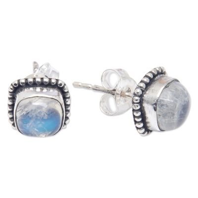 Alternate image for Polished Natural Rainbow Moonstone Stud Earrings from Bali Moon Emblem