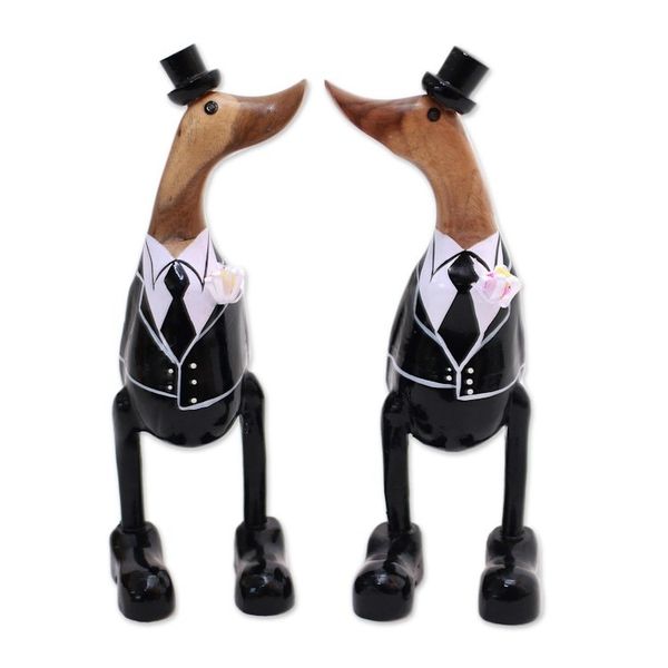 Alternate image for Bamboo Root and Wood Male Duck Wedding Sculptures Pair Gentlemens Love