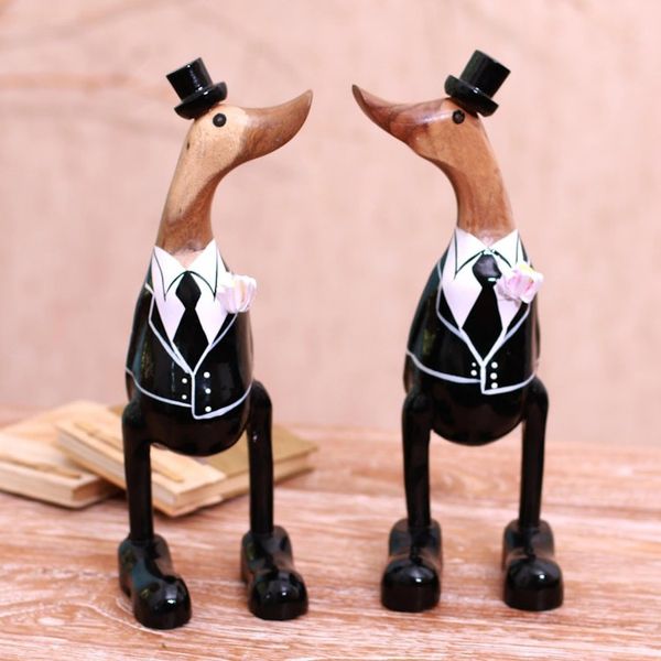 Alternate image for Bamboo Root and Wood Male Duck Wedding Sculptures Pair Gentlemens Love