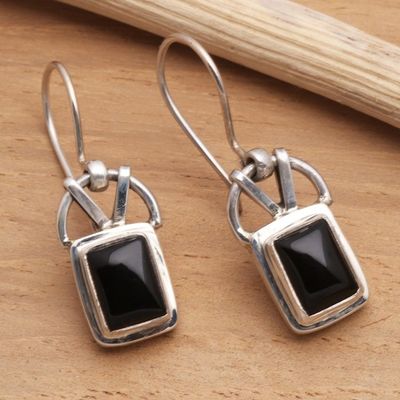 Alternate image for Modern Onyx Sterling Silver Dangle Earrings Black Vision