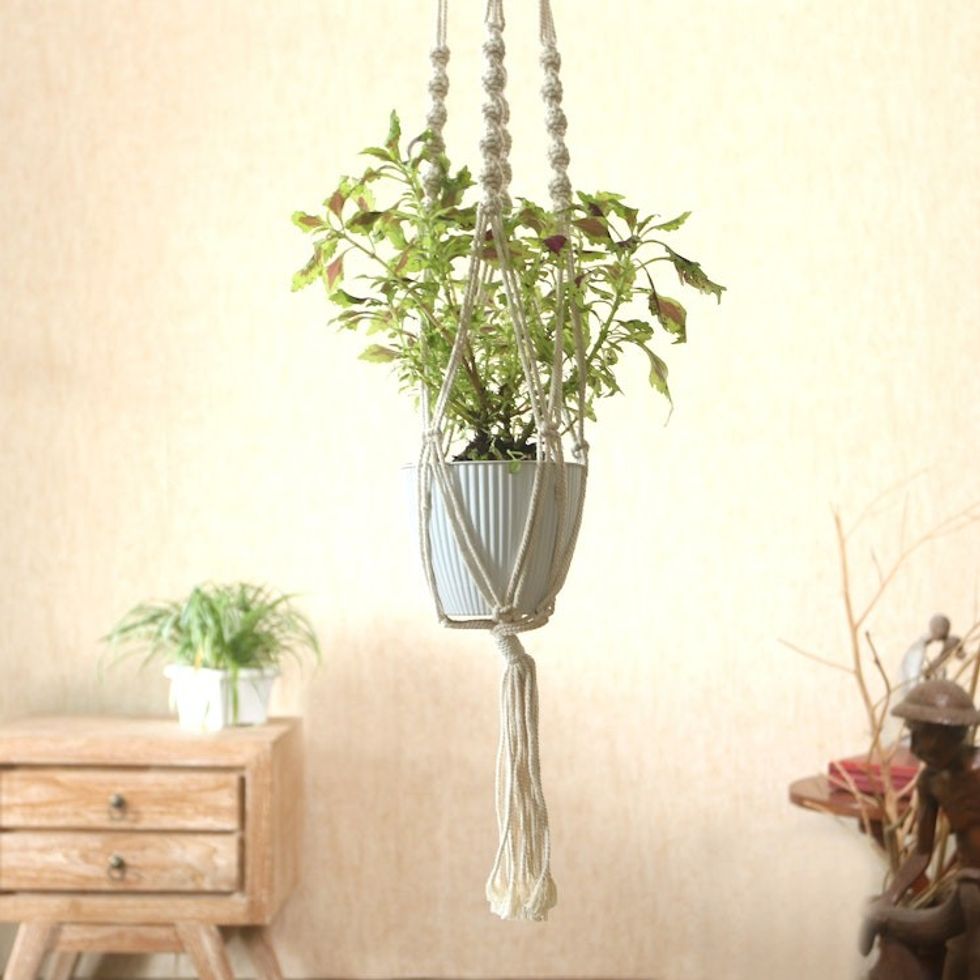 Hand-Woven Cotton Plant Hanger from Bali 'Lounging Plant'