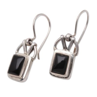 Alternate image for Modern Onyx Sterling Silver Dangle Earrings Black Vision