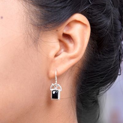Alternate image for Modern Onyx Sterling Silver Dangle Earrings Black Vision