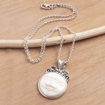 Alternate image for Moon Phase Faces Blue Topaz Pendant Necklace Three Moon Faces