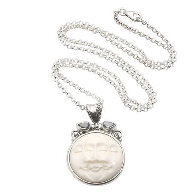 Alternate image for Moon Phase Faces Blue Topaz Pendant Necklace Three Moon Faces
