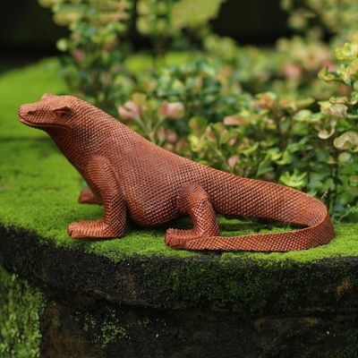 Alternate image for Hand Carved Suar Wood Komodo Dragon Statuette Fierce Defender