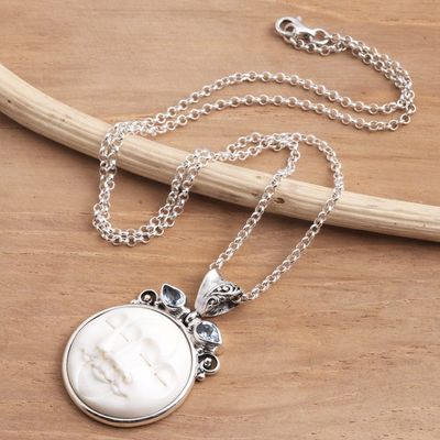 Alternate image for Moon Phase Faces Blue Topaz Pendant Necklace Three Moon Faces
