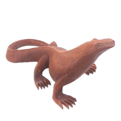 Alternate image for Hand Carved Suar Wood Komodo Dragon Statuette Fierce Defender
