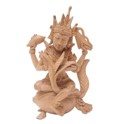 Alternate image for Hand-Carved Hindu Crocodile Wood Sculpture of Vishnu Vishnu Puja