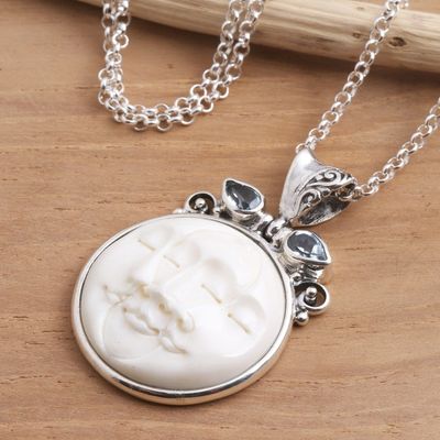 Alternate image for Moon Phase Faces Blue Topaz Pendant Necklace Three Moon Faces