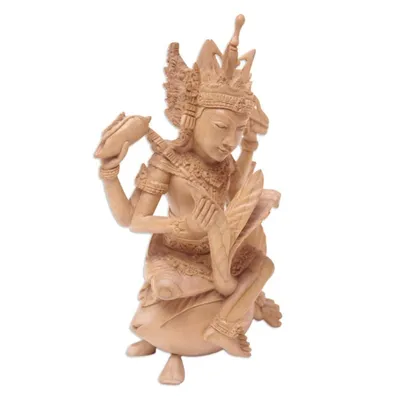 Alternate image for Hand-Carved Hindu Crocodile Wood Sculpture of Vishnu Vishnu Puja