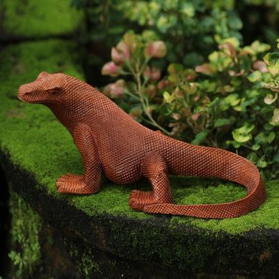Alternate image for Hand Carved Suar Wood Komodo Dragon Statuette Fierce Defender