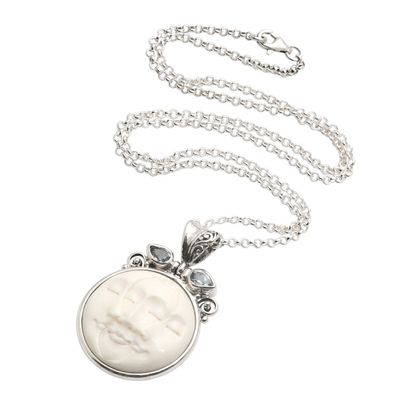 Alternate image for Moon Phase Faces Blue Topaz Pendant Necklace Three Moon Faces